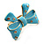 Large Bright Blue Enamel Crystal Bow Stretch Ring (Size 7-9) - view 10
