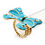 Large Bright Blue Enamel Crystal Bow Stretch Ring (Size 7-9) - view 11