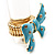 Large Bright Blue Enamel Crystal Bow Stretch Ring (Size 7-9) - view 13
