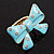 Large Bright Blue Enamel Crystal Bow Stretch Ring (Size 7-9) - view 14