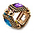 Gold Tone Multicoloured Flex Band Ring - Size 7/8 (Elasticized) - view 10