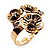 Delicate Crystal Flower Ring in Antique Gold Finish - Size 7/8