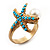 Turquoise Coloured Acrylic Bead 'Starfish' & Simulated Pearl Gold Matte Ring