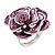 Lavender Enamel Crystal Rose Ring In Rhodium Plated Metal - view 7