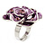 Lavender Enamel Crystal Rose Ring In Rhodium Plated Metal - view 4