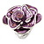 Lavender Enamel Crystal Rose Ring In Rhodium Plated Metal - view 9