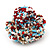 Large Multicoloured Glass Bead Flower Stretch Ring (White, Light Blue & Red) - view 4
