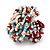 Large Multicoloured Glass Bead Flower Stretch Ring (White, Light Blue & Red) - view 5