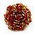 Large Multicoloured Glass Bead Flower Stretch Ring (Red & Olive) - view 2