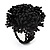 Large Black Glass Bead Flower Stretch Ring - view 3