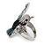 Bold Crystal Bird Ring In Rhodium Plated Metal (Blue) - view 5