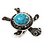 Turquoise Diamante Turtle Ring In Burn Silver Metal - view 10
