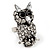 Funky Diamante Owl Ring In Burnt Silver Plating - Adjustable - view 3