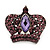 Large Purple Diamante 'Crown' Ring In Burnt Silver Metal - Adjustable (Size 7/9)