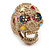 Vintage Textured Multicoloured 'Skull' Ring In Matte Gold Metal - view 2