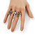 Crystal Butterfly Double Finger Ring In Burn Silver Metal - Flex (Size 7/8) - view 2