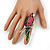 Exotic Pink/Green Crystal 'Parrot' Flex Ring In Burnt Silver Plating - 7.5cm Length (Size 7/8) - view 2