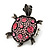 Pink Crystal 'Turtle' Flex Ring In Burn Silver Metal - 5.5cm Length - (Size 7/9) - view 3