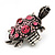 Pink Crystal 'Turtle' Flex Ring In Burn Silver Metal - 5.5cm Length - (Size 7/9) - view 5