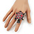 Pink Crystal 'Turtle' Flex Ring In Burn Silver Metal - 5.5cm Length - (Size 7/9) - view 2