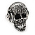 Black Crystal 'Skull Wearing Headphones' Ring In Burnt Silver Metal - Adjustable - 3cm Length