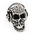 Clear Crystal 'Skull Wearing Headphones' Ring In Burnt Silver Metal - Adjustable - 3cm Length