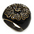 Dark Grey Crystal Floral Black Enamel Shield Ring In Bronze Tone