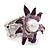 Lavender/ Deep Purple Enamel, Crystal, Simulated Pearl Calla Lily Flex Ring In Rhodium Plating - Size 7/8 - view 3