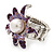 Lavender/ Deep Purple Enamel, Crystal, Simulated Pearl Calla Lily Flex Ring In Rhodium Plating - Size 7/8 - view 5