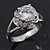 Rhodium Plated Split Shank Round Cut CZ Crystal 'Meret' Solitaire Ring - 8mm length