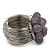 Wide Rhodium Plated Wire Pastel Violet Glass Bead Band Ring - view 4