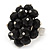 Black Glass Cluster Ring In Silver Plating - Adjustable (Size 8/9)
