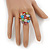 Multicoloured Glass Cluster Ring In Silver Plating - Adjustable (Size 8/9) - view 6