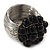 Wide Rhodium Plated Wire Black Glass Bead Band Ring - view 2