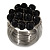 Wide Rhodium Plated Wire Black Glass Bead Band Ring - view 6