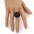 Wide Rhodium Plated Wire Black Glass Bead Band Ring - view 5