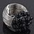 Wide Rhodium Plated Wire Black Glass Bead Band Ring - view 10
