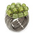 Wide Rhodium Plated Wire Light Green Glass Bead Band Ring