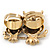 Burn Gold Light Amber Coloured Crystal 'Double Owl' Double Finger Ring - Adjustbable - 4.5cm Length - view 6