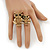 Burn Gold Light Amber Coloured Crystal 'Double Owl' Double Finger Ring - Adjustbable - 4.5cm Length - view 5