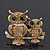 Burn Gold Light Amber Coloured Crystal 'Double Owl' Double Finger Ring - Adjustbable - 4.5cm Length - view 2