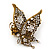 'La Mariposa' Swarovski Encrusted Butterfly Cocktail Stretch Ring In Burn Gold Finish (Clear Crystals) - Adjustable size 7/8