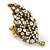 'Autumn Dew' Swarovski Crystal Leaf Stretch Ring In Burnt Gold Plating  - Adjustable size 7/8 - view 6