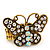 'Papillonne' Swarovski Encrusted Butterfly Cocktail Stretch Ring In Burn Gold Finish (Clear Crystals) - Adjustable size 7/8 - view 7