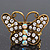 'Papillonne' Swarovski Encrusted Butterfly Cocktail Stretch Ring In Burn Gold Finish (Clear Crystals) - Adjustable size 7/8 - view 2