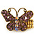 'Papillonne' Swarovski Encrusted Butterfly Cocktail Stretch Ring In Burn Gold Finish (Lilac Crystals) - Adjustable size 7/8 - view 4