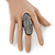 Large Pave Set Clear Swarovski Crystal 'Shield' Flex Ring In Black Tone - 6cm Length - Size 8/9 - view 3