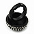 Matte Black 'Dome' Ring with Clear Crystals - 25mm Diameter - Size 7/8 Expandable - view 6