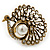 Large Vintage Diamante 'Peacock' Ring In Antique Gold Metal - 4.5cm Diameter - view 5