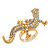 Gold Plated Sculptured Crystal 'Gecko' Statement Ring - Adjustable - Size 7/8 - 4.5cm Length - view 2
